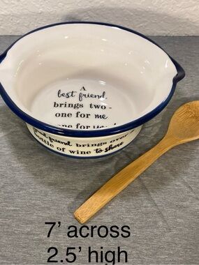 White Ceramic Dip Serving Bowl with Blue Rim